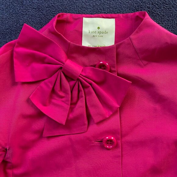 Kate Spade Womans Hot Pink Bow Coat Classic Statement Outerwear Sz S - Picture 6 of 9